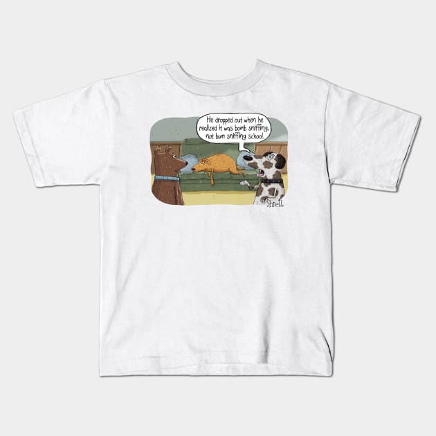 Bum sniffing school Kids T-Shirt by macccc8